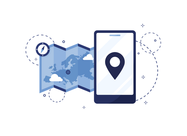 Mapa e marcador de localização móvel  Ilustração