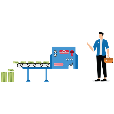 Des marchands prennent des pinceaux et impriment de la monnaie  Illustration