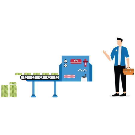 Des marchands prennent des pinceaux et impriment de la monnaie  Illustration