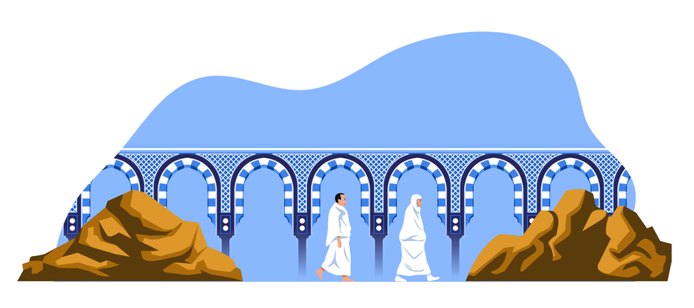 Marcher les pèlerins du Hajj entre Safa et le mont Marwa  Illustration