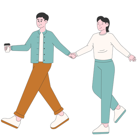 Marche, femme homme, couple  Illustration