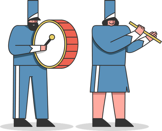 Marching bands musicians playing drums Illustration