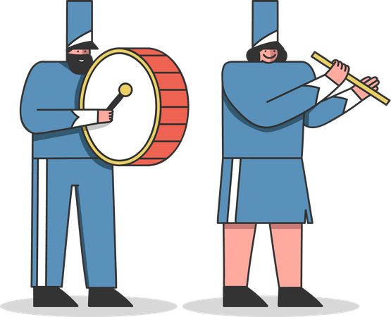 Marching bands musicians playing drums  Illustration