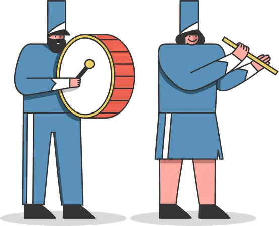 Marching bands musicians playing drums  Illustration