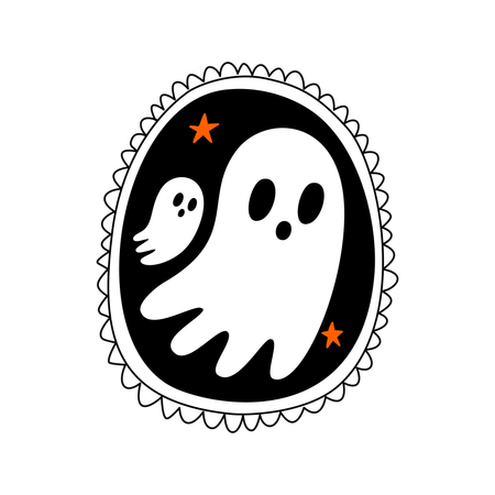 Marco minimalista con personaje fantasma de Halloween  Ilustración