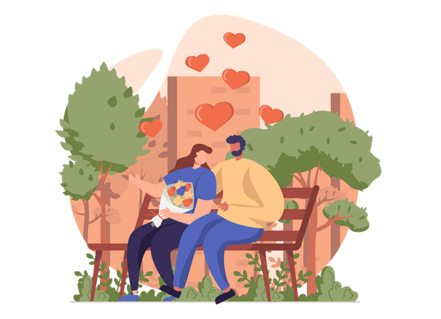 Mari et femme assis sur un banc au parc  Illustration