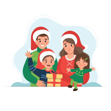 Mari et femme profitant du jour de Noël avec leurs enfants  Illustration