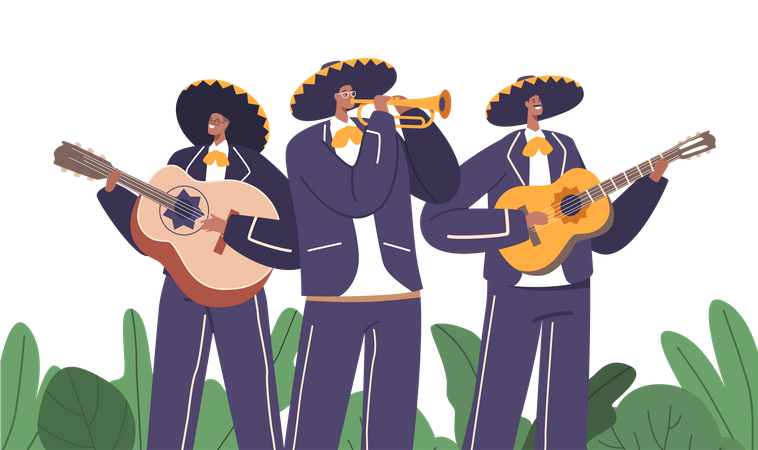 Mariachi Band Perform Traditional Mexican Music  Illustration