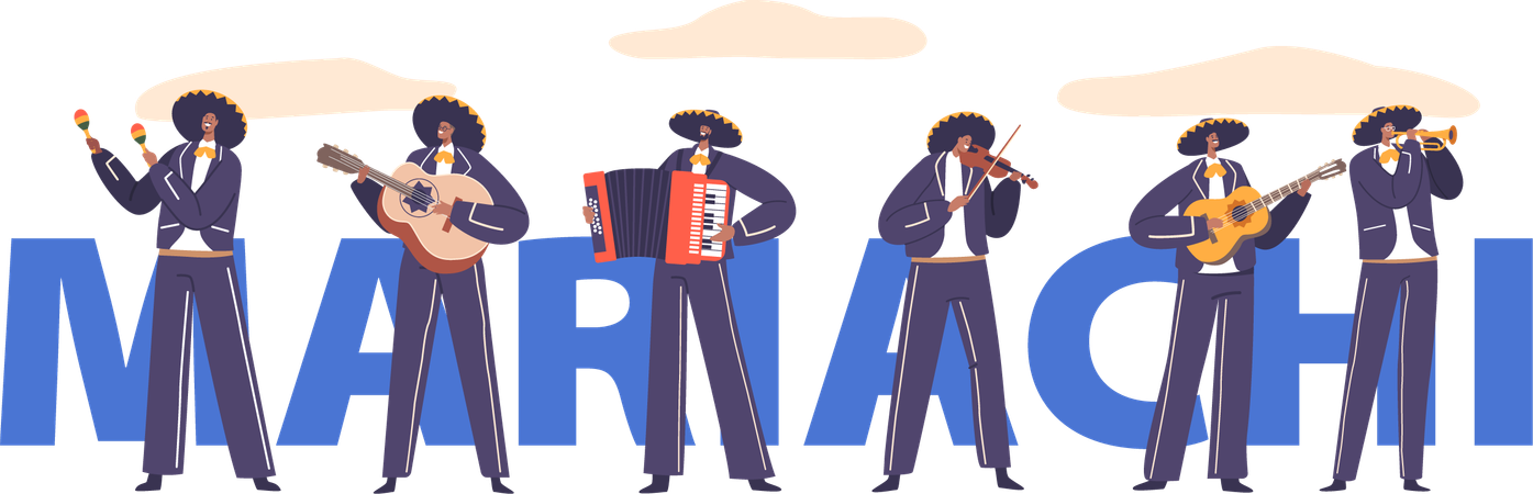 Mariachi band plays lively mexican music  Illustration