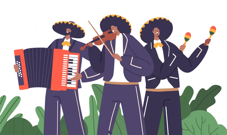 Mariachi Musicians Band Perform Traditional Mexican Music  Illustration