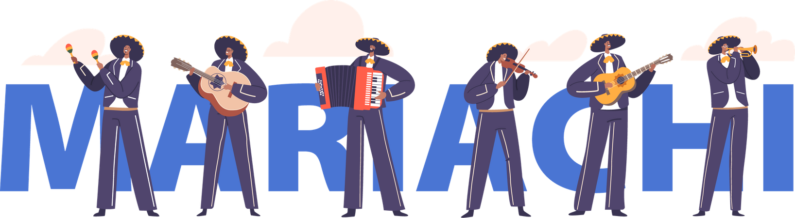 Mariachi musicians playing traditional mexican music  Illustration