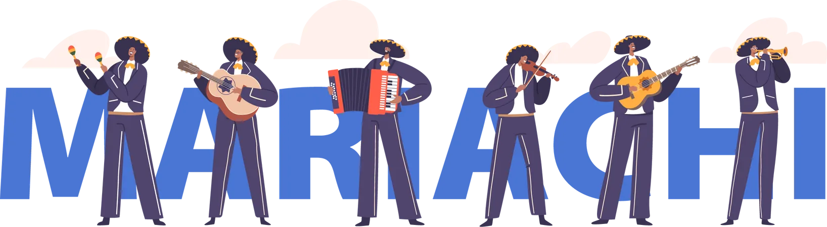 Mariachi musicians playing traditional mexican music  イラスト