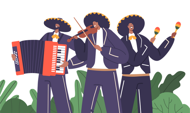 Banda de músicos Mariachi apresenta música tradicional mexicana  Ilustração