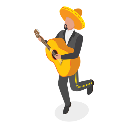 Mariachi playing a guitar  Illustration