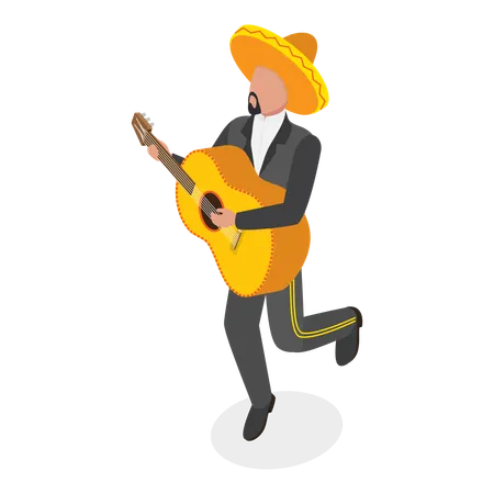 Mariachi playing a guitar  Illustration