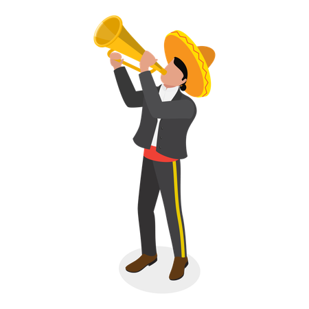 Mariachi tocando trompete  Ilustração