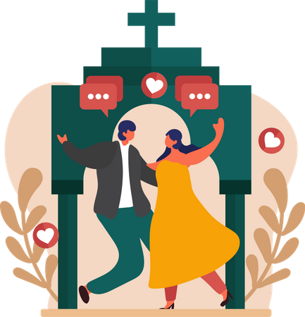 Mariage, couple, danser, ensemble  Illustration