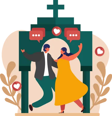 Mariage, couple, danser, ensemble  Illustration