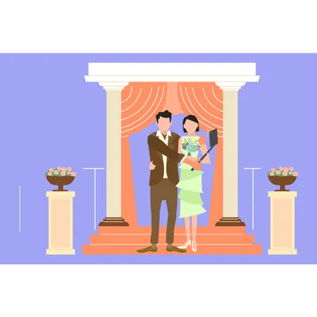 Couples de mariage prenant le selfie  Illustration