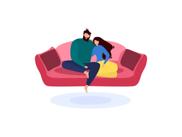 Marido e mulher sentados no sofá  Ilustração