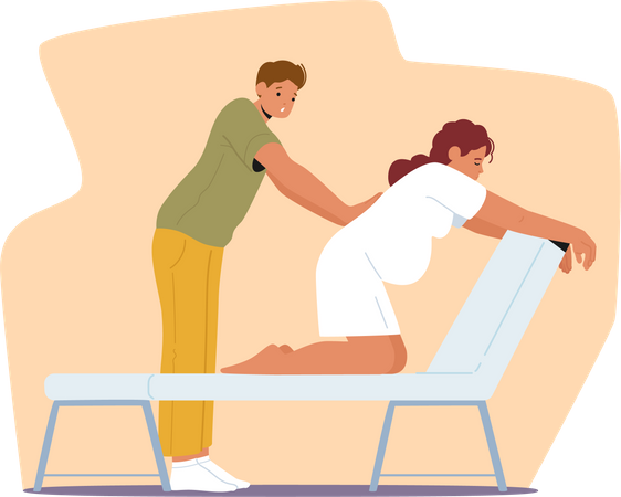 Marido fazendo massagem relaxante nas costas para esposa grávida  Ilustração