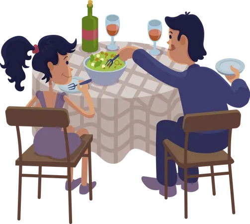 Marido y mujer cenando juntos  Ilustración