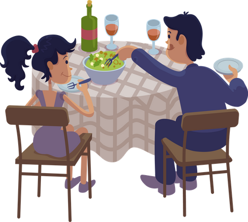 Marido y mujer cenando juntos  Ilustración