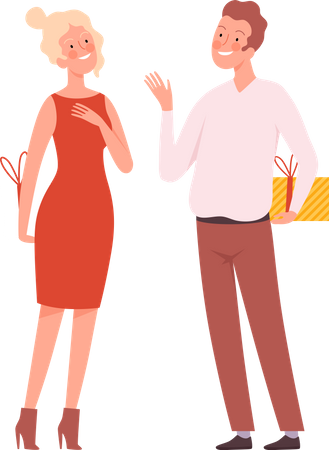 Marido y mujer dando regalos sorpresa  Ilustración