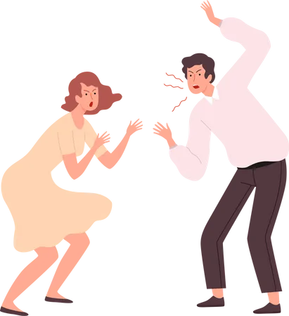 Marido y mujer gritándose el uno al otro  Ilustración
