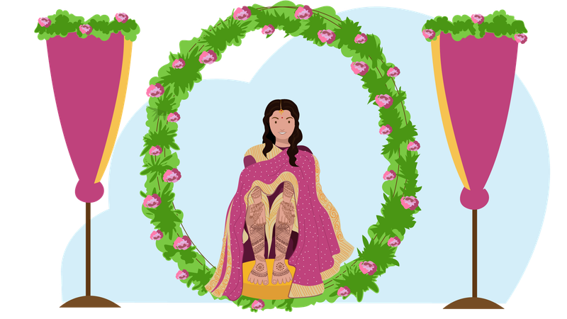 Mariée donnant la pose de Mehendi  Illustration