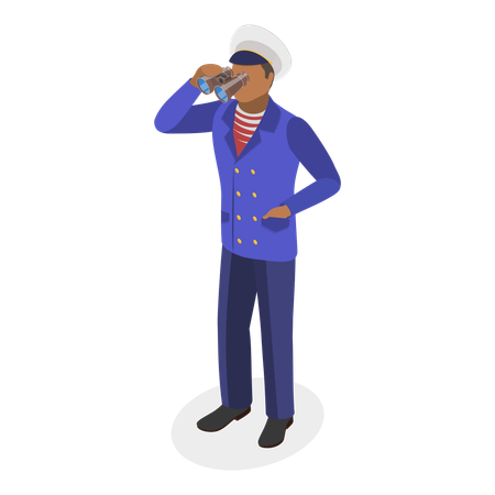Marine captain find direction using telescope  Illustration