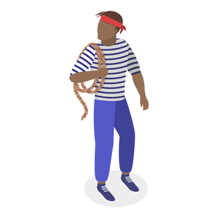 Marine man holding rope for rescue  Illustration