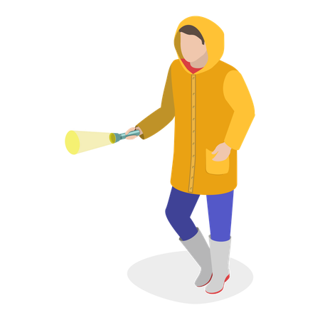Marine man holding torch light while finding something  Illustration
