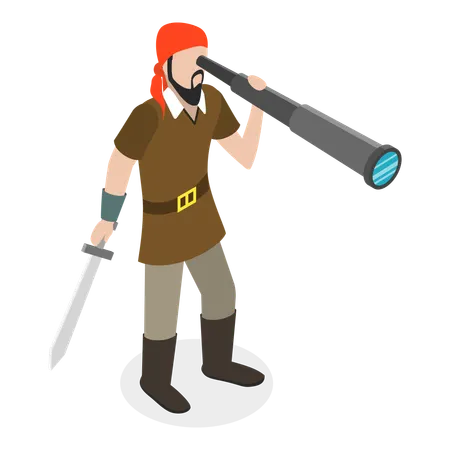 Marine Pirates find way using telescope  Illustration