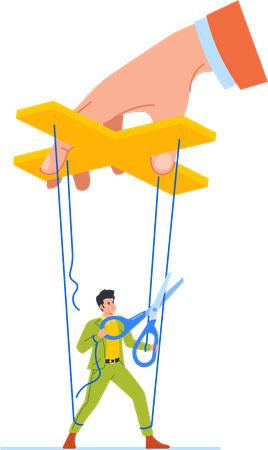 Marionette Employee Male Deftly Cuts Ropes  Illustration