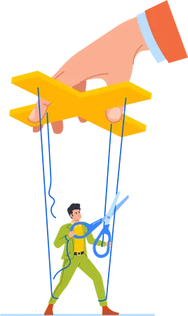 Marionette Employee Male Deftly Cuts Ropes  Illustration