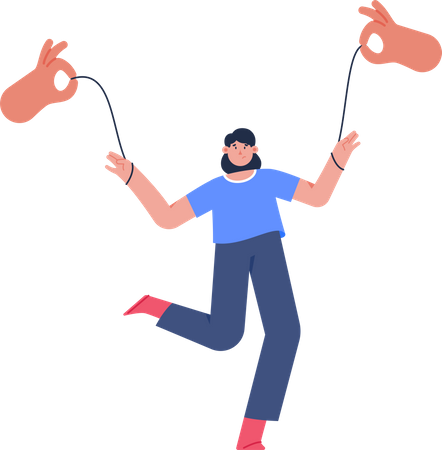 Marionette with young woman  Illustration