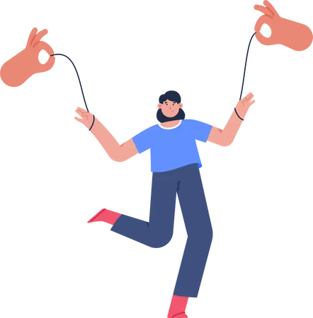 Marionette with young woman  Illustration