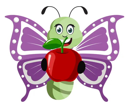 Mariposa con manzana  Ilustración