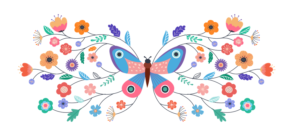 Mariposa y flores  Ilustración