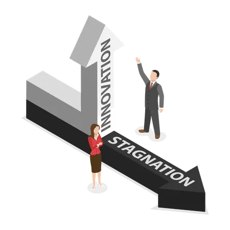 3 D Isometric Flat Vector Illustration Of Innovation And Stagnation Obstacles And Limitations VS Development Illustration