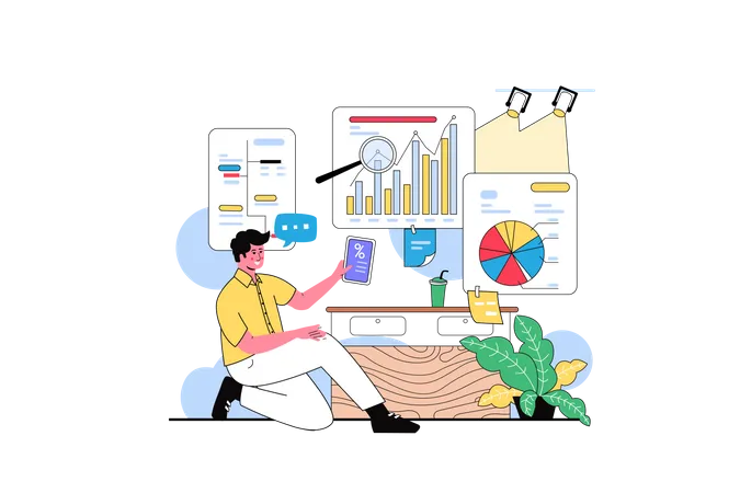 Business Studying Market Analysis Business Vector Flat Illustration