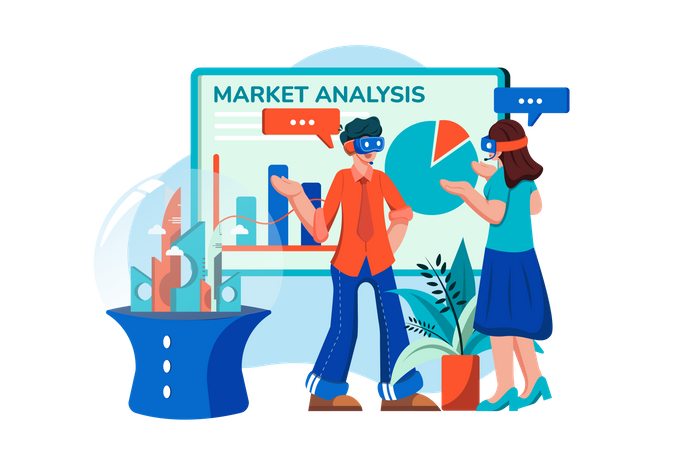 Market analysis using VR technology  Illustration