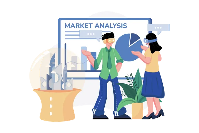 Market analysis using VR technology  イラスト