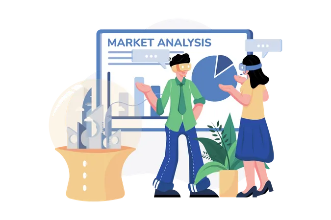 Market analysis using VR technology  Illustration