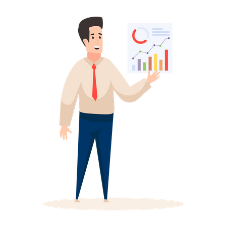 Market analyzer presenting analysis  Illustration