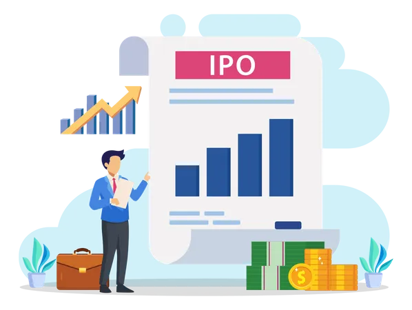 IPO Initial Public Offering Concept Stock Market Shares Vector Illustration Illustration