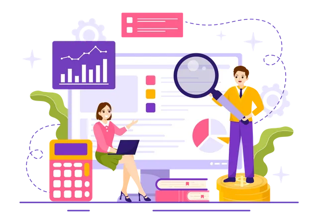 Market Research And Analysis Vector Illustration With Team Management And Analytics For Making Data Statistics In Flat Cartoon Hand Drawn Templates Illustration