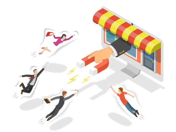 Marketer attracting customers by social media  Illustration