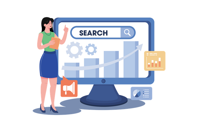 Marketer Conducts Keyword Research To Optimize SEO Illustration